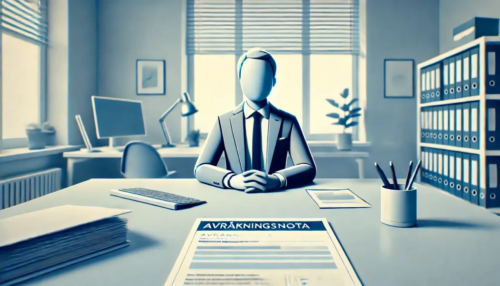 en person sitter vid ett bord och på bordet ligger det en avräkningsnota