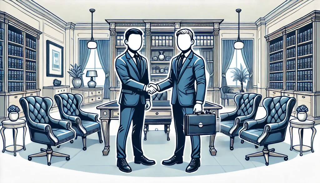 2 män skakar han inne på en bank. Dom har precis gjort en aktieaffär och kommit överens om courtage för affären